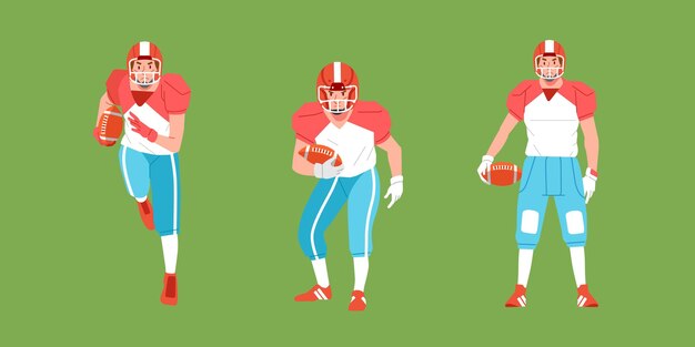 American-Football-Sportspieler im Action-Set mit Ball und Laufstand von vorne