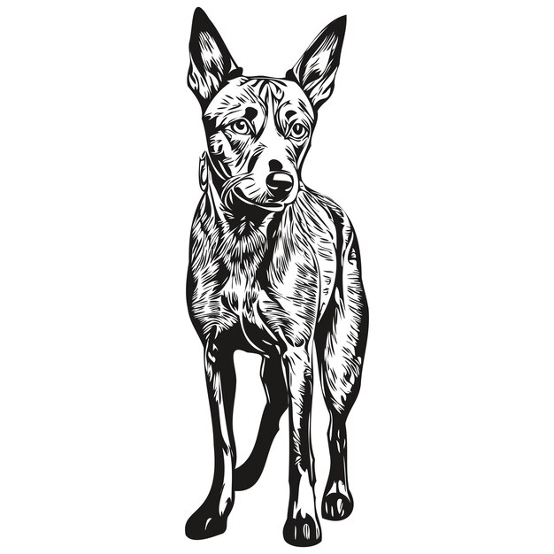 Vektor american hairless terrier hund realistische haustier illustration handzeichnung gesicht schwarz-weiß vektor realistische rasse haustier