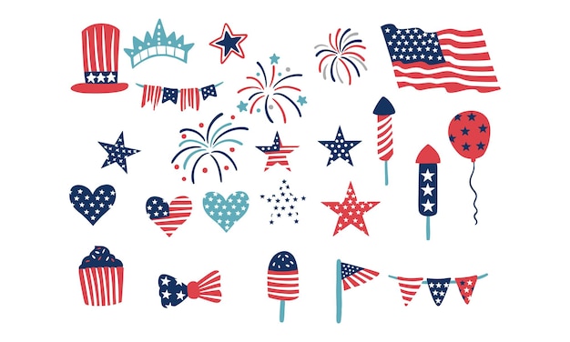 American independence day us-flaggenstern lieben feuerwerksvektorsammlung