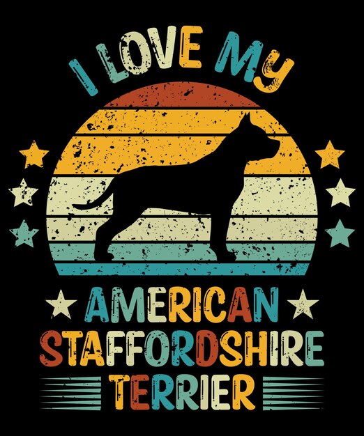 American staffordshire terrier silhouette vintage und retro-t-shirt-design