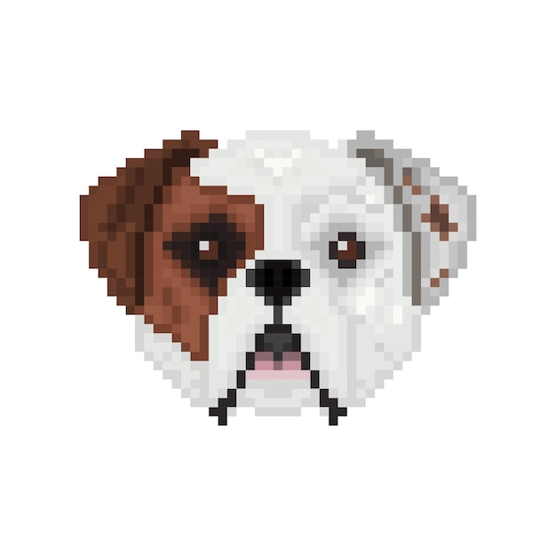 Amerikanische Bulldogge Hundekopf im Pixel-Art-Stil