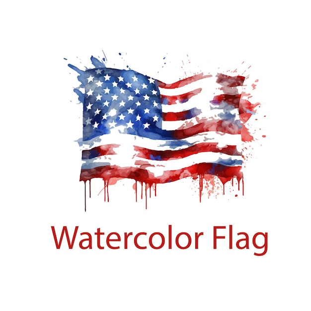 Amerikanische Flagge im Aquarellspritzer mit Unterstützungsnachrichten-Vektordesign auf weißem Hintergrund