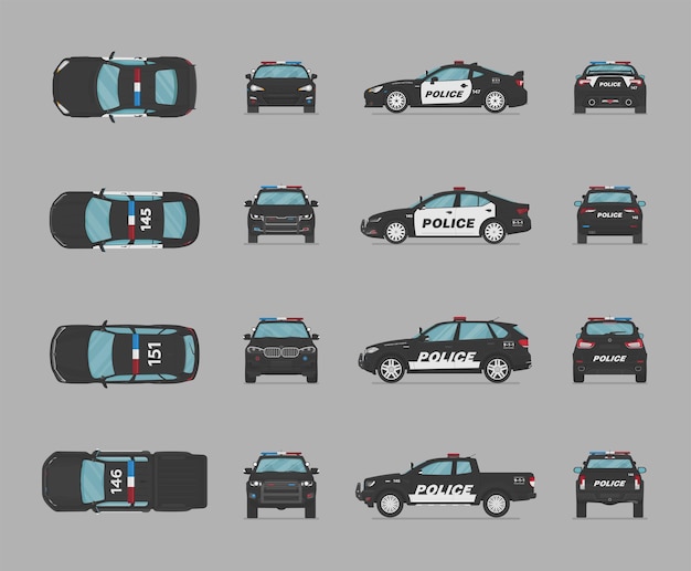 Amerikanische polizeiautos von verschiedenen seiten