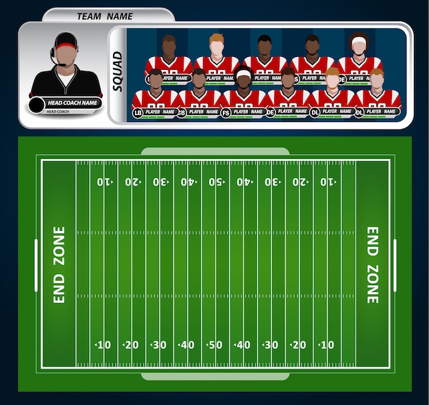 Amerikanischer fußballplatz mit satz infographic elementen