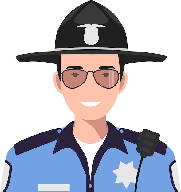 Amerikanischer polizist sheriff officer in traditioneller uniform charakter avatar ikonen im flachen stil