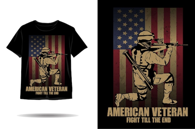 Vektor amerikanischer veteranenkampf bis zum ende silhouette-t-shirt-design