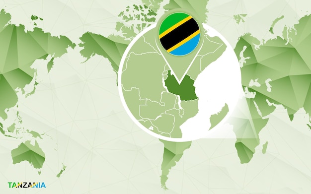 Amerikazentrierte weltkarte mit vergrößerter tansania-karte