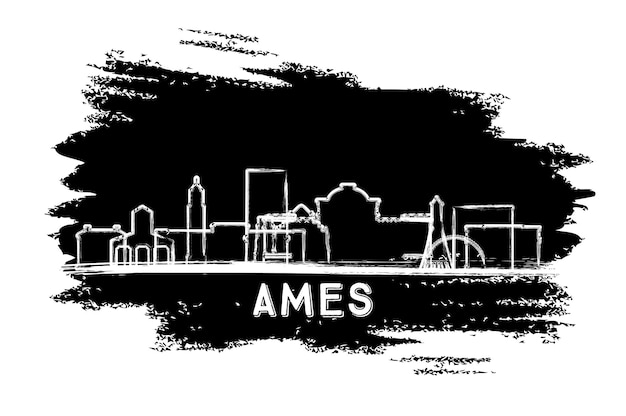 Ames iowa city skyline silhouette handgezeichnete skizze geschäftsreise- und tourismuskonzept mit moderner architektur