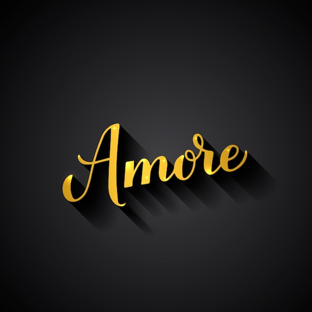 Amore Gold Kalligraphie Handschrift auf schwarzem Hintergrund Liebesinschrift auf Italienisch Valentinstag Typografie Poster Vektorvorlage für Banner Postkarte Grußkarte Flyer Etikett usw.