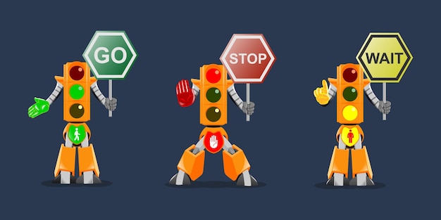 Ampel-roboter-vektor-illustration-set ampel-roboter isolierter hintergrund