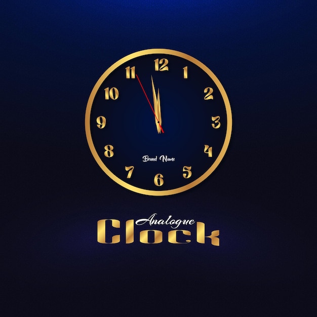 Analoge goldene Wanduhr mit schönem Hintergrund
