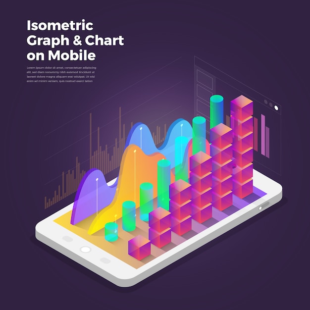 Analysetools für die mobile anwendung des isometrischen design-konzepts.