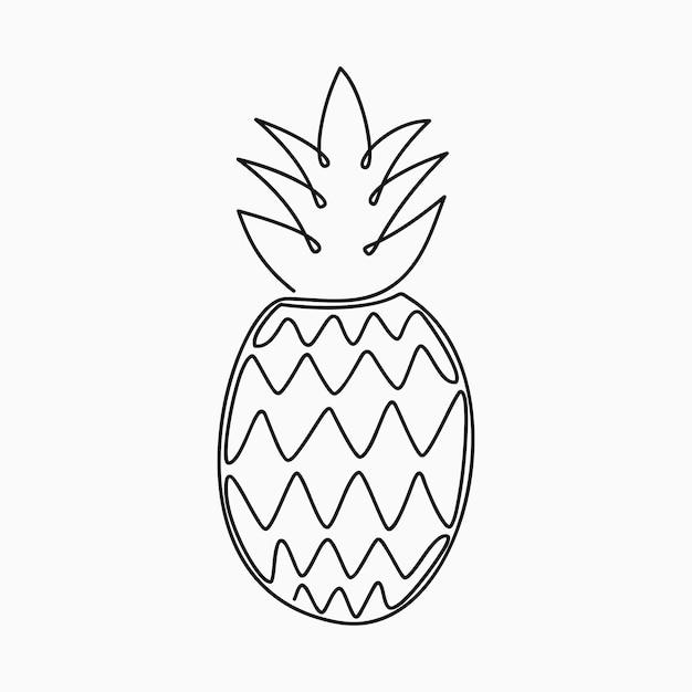 Vektor ananas, einzeilige zeichnung, durchgehende linie, tropische früchte, handgezeichnete, minimalistische illustration