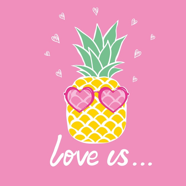 Ananas mit Brille tropisch, Vektor, Illustration, Design, Exotik, Essen, Obst