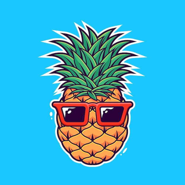 Ananas mit sonnenbrille vektorillustrationen auf isoliertem objekt einfaches illustrationskonzept