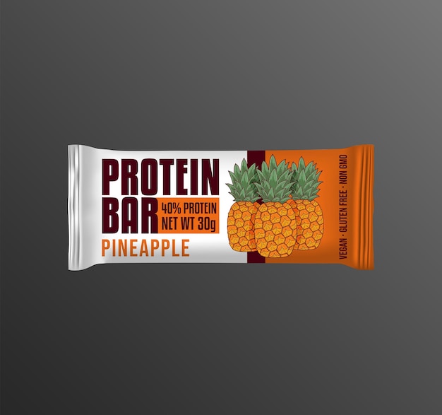 Vektor ananas protein riegel label design handgezeichnete frucht illustration