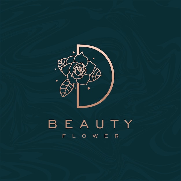 Anfänglicher d flower beauty letter logo marmordesign vektor