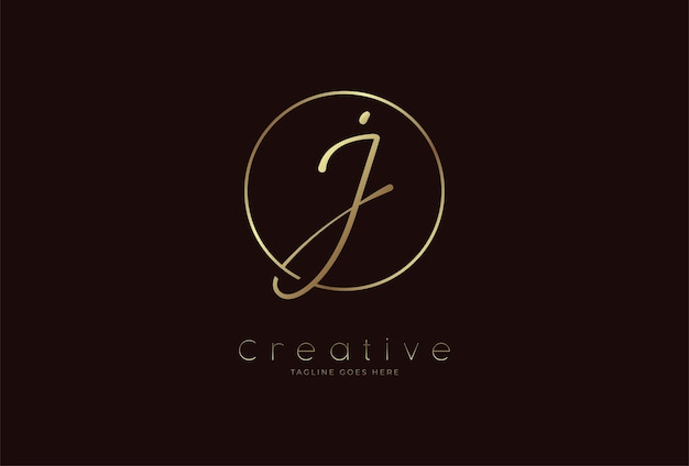 Vektor anfänglicher j-logo-luxus im kreis mit goldfarbenem, handgezeichnetem stil