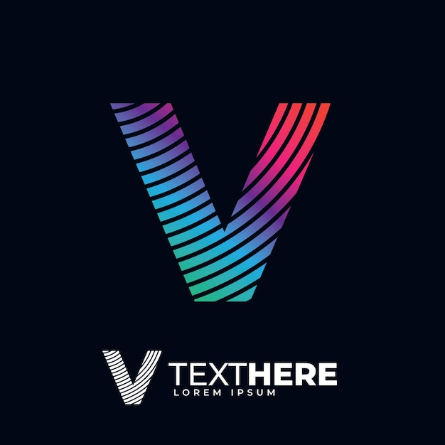 Anfänglicher v-buchstabe bunt moderne digitale alphabet-schriftart regenbogenfarbenes logo-design futuristische schriftart