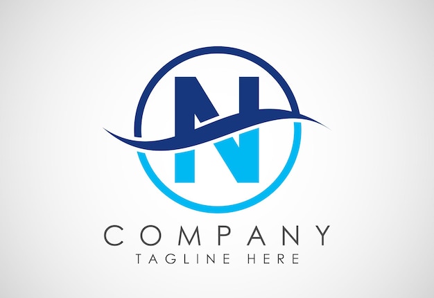 Vektor anfängliches n-alphabet mit swoosh- oder ozeanwellen-logo-design grafisches alphabet-symbol für corporate business identity