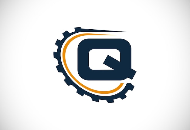 Anfängliches q-alphabet mit einem zahnrad gear engineer logo design logo für kfz-mechaniktechnik, die reparaturgeschäft und firmenidentität einstellt