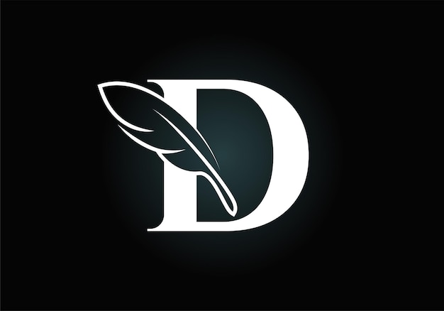 Anfangs-D-Alphabet mit einer Feder Anwaltskanzlei-Symbol-Zeichen-Symbol Logo für einen Schriftsteller oder Verleger