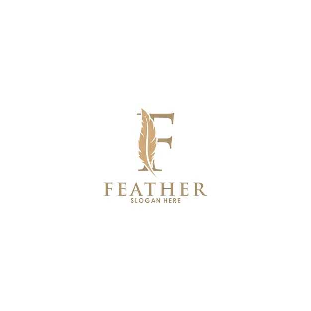 Anfangsbuchstabe F-Logo mit Feather Luxury Gold Initial Feather Logo-Vorlage