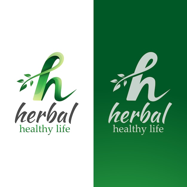 Anfangsbuchstabe h mit blatt, kräutermedizin-logo, gesundes leben.