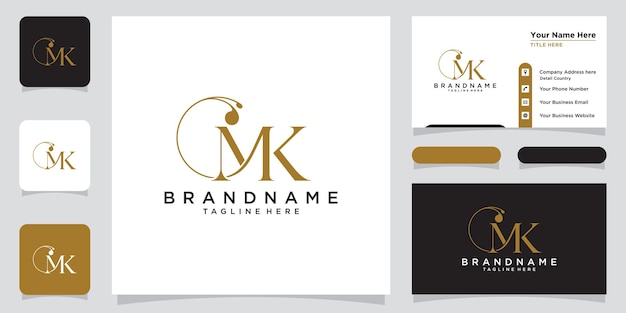 Anfangsbuchstabe mk luxus-logo-design mit visitenkarten-design premium-vektor