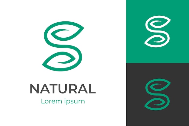 Anfangsbuchstabe s natur grünes blatt logo design linie kunst stil vektor symbol icon design mit blatt wiederverwendung recycling-konzept für umweltfreundliche kräuter-logo-vorlage
