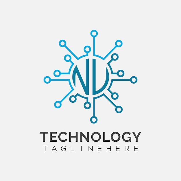 Anfangsmonogramm NU für das Technologie-Logo mit kreisförmigem Design