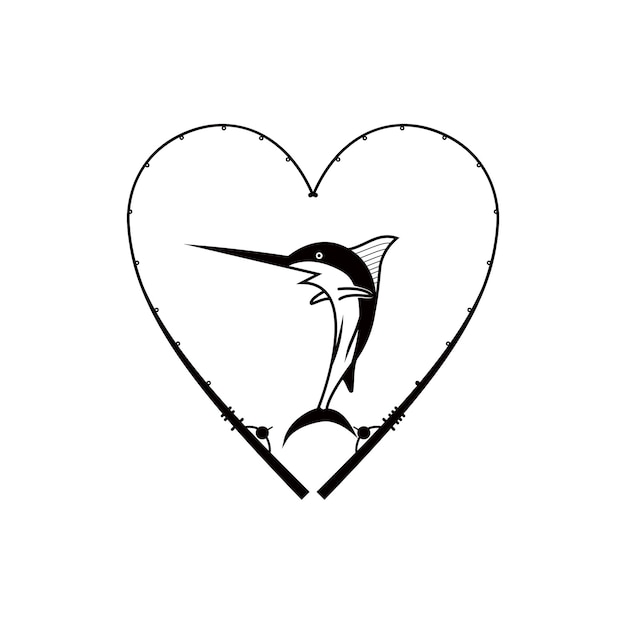 Angeln marlin mit liebe herz-symbol-logo-design