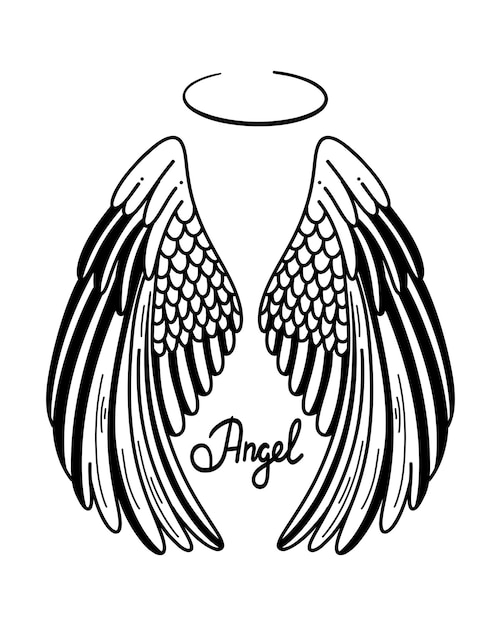 Angels wings vector illustration engel mit flügel und halo im doodle-stil handgezeichnet