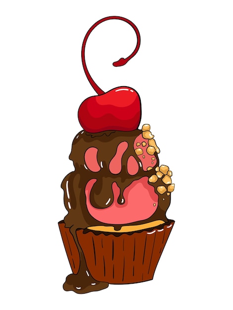 Angenehme cupcake-illustration mit einer saftigen kirsche