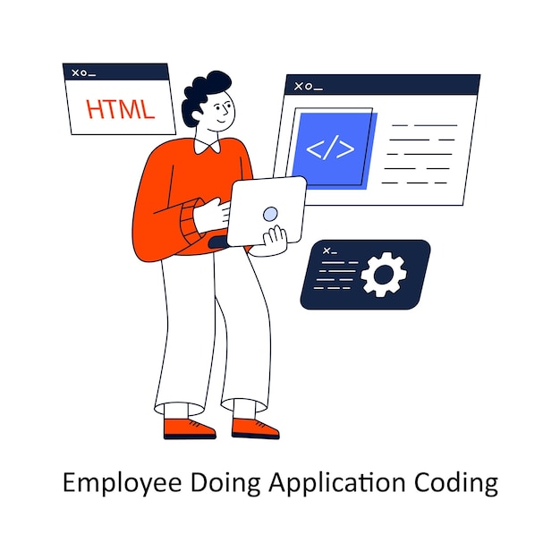 Angestellter, der eine Anwendung programmiert, Flat Style Design, Vektorillustration, Stockillustration