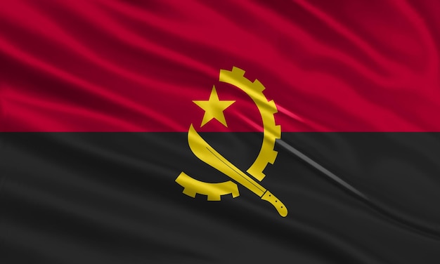 Angola-flaggendesign. schwenkende angola-flagge aus satin- oder seidenstoff. vektorillustration