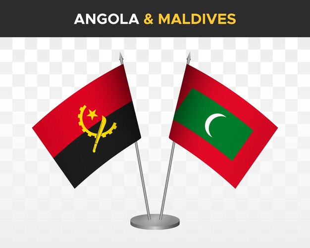 Angola vs malediven tischflaggen mockup isolierte 3d-vektorillustration tischflaggen