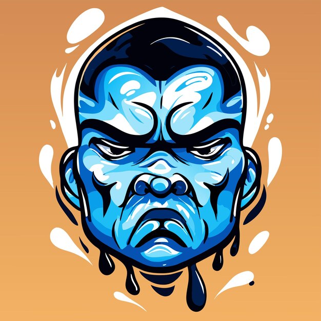 Angry devil face game boss zombie handgezeichnetes flaches stilvolles maskottchen zeichentrickfigur-aufkleber
