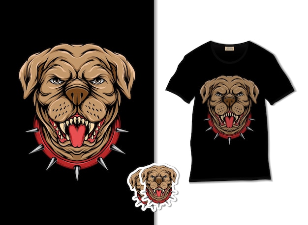 Angry pitbull kopfillustration mit t-shirt design, hand gezeichnet