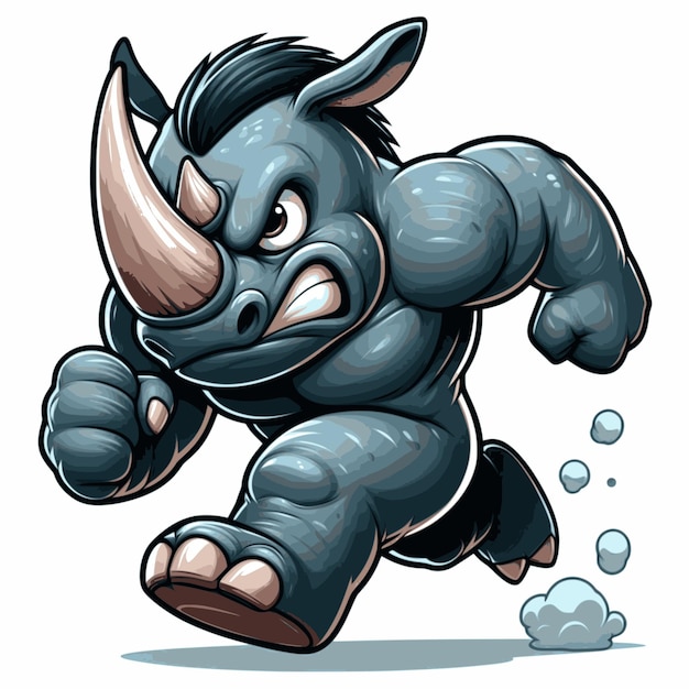 Angry Rhino Cartoon auf weißem Hintergrund