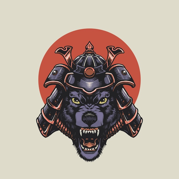 Angry Samurai Wolf Illustration