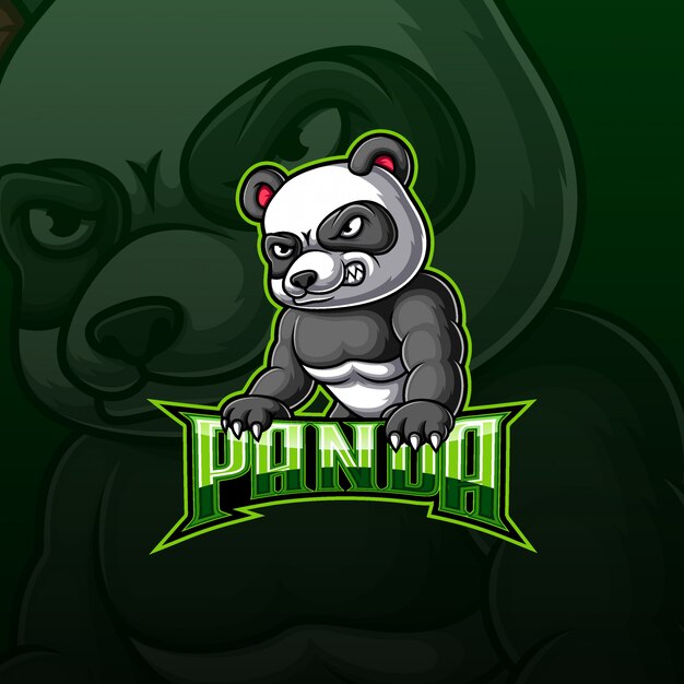 Angry starkes panda maskottchen und sport logo design