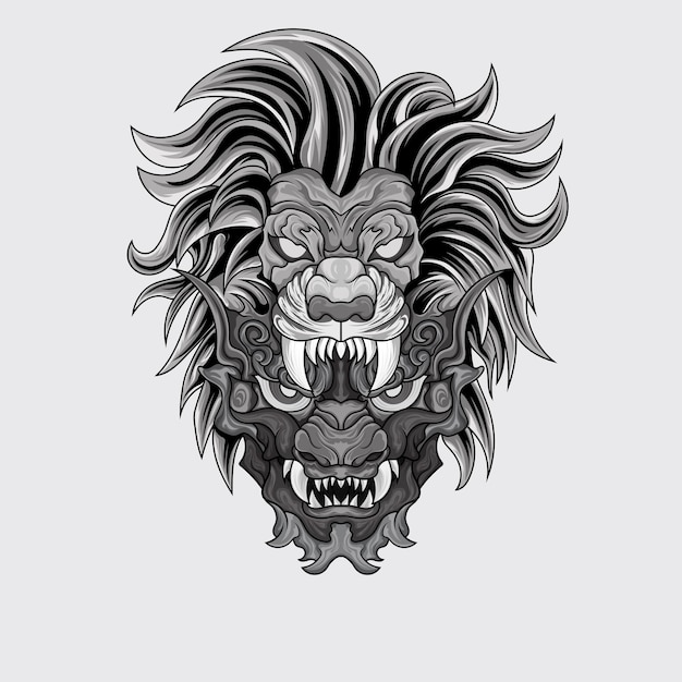 Animal Beast und der Teufel Handgezeichnete Schwarz-Weiß-Vektorgrafiken Print-Logo-Poster-Vorlage Tattoo-Idee