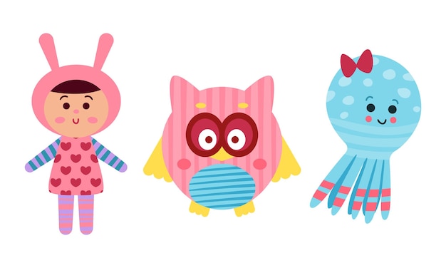 Vektor animal dolls or sewed stuffed toys vector set