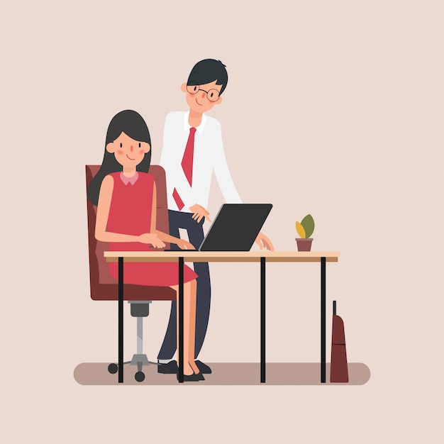 Animationsszenengeschäftsleute-Kollege weisen Job zu.
