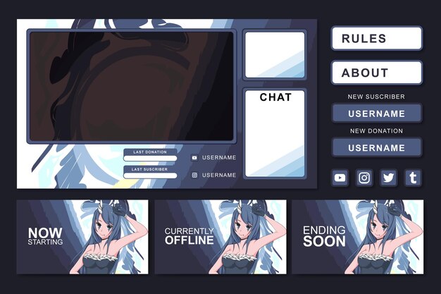 Anime-gaming-stream-panel-element-design
