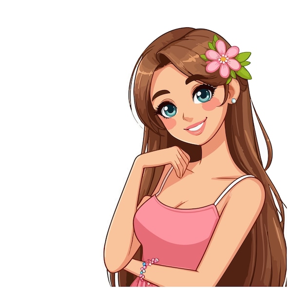 Anime-Mädchen mit blauen Augen und rosa Haaren Vektor auf weißem Hintergrund
