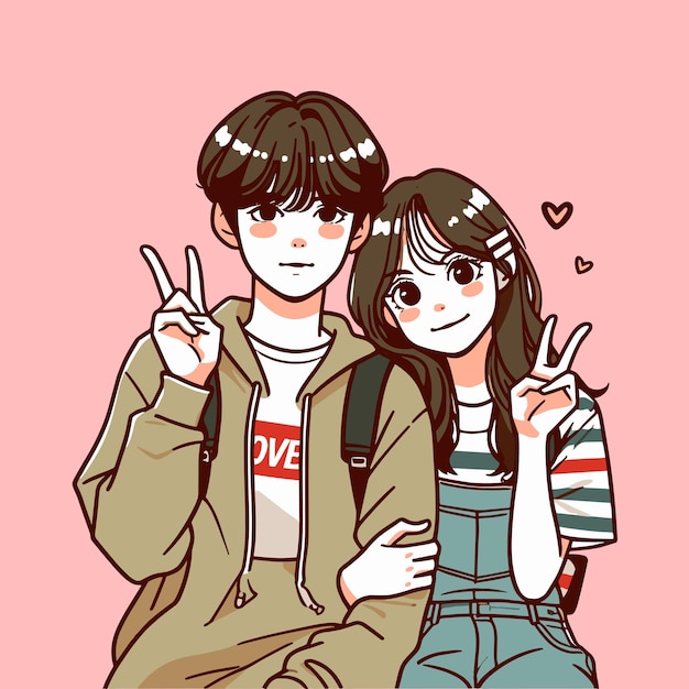 Anime-Paar-Vektor-Illustration Schöne koreanische Paar