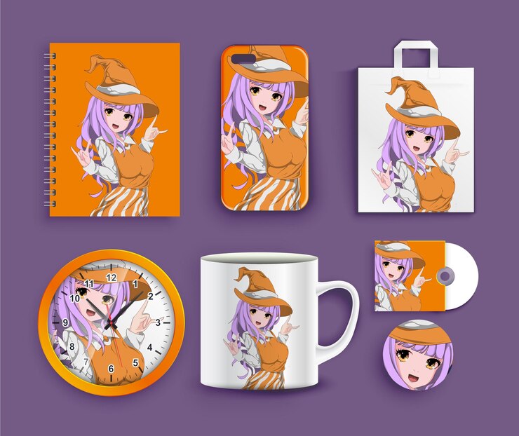 Vektor anime-schreibzeug-set-design-vorlage