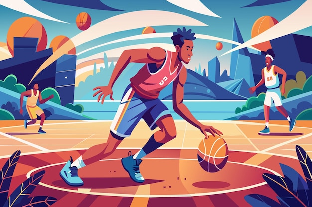 Animierte basketballspieler bei einem outdoor-spiel